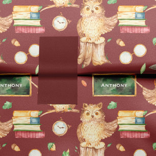 Cute Smart Owl with Chalkboard Kids Name Tissue Paper