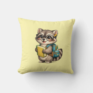 Cute Smart Racoon Back to School Throw Pillow