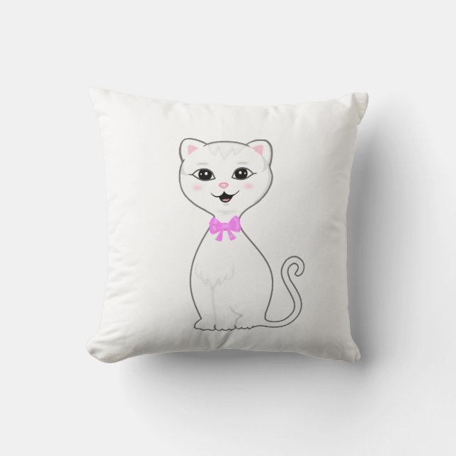 Cute Smart White Cat Cartoon Cushion (Front)