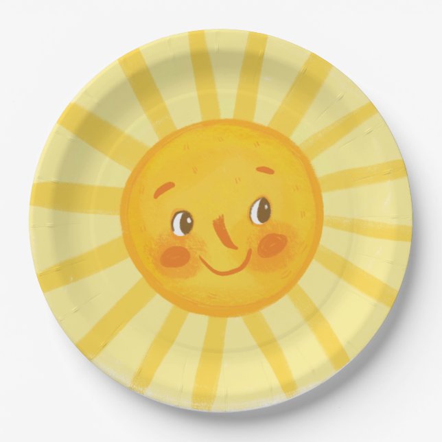 Cute smile sun round pillow paper plate (Front)