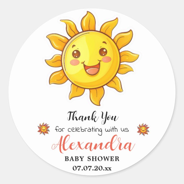 Cute Smile Sunshine Baby Shower Classic Round Sticker (Front)