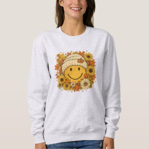Cute Smiley Face in Cosy Beanie Surrounded by Sun Sweatshirt