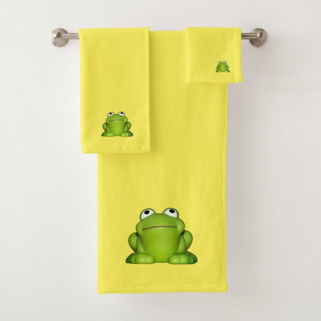 Cute Smiley Frog Bath Towel Set (Insitu)