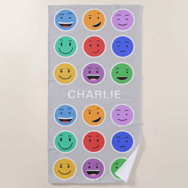 Cute Smileys custom name beach towel (Front)