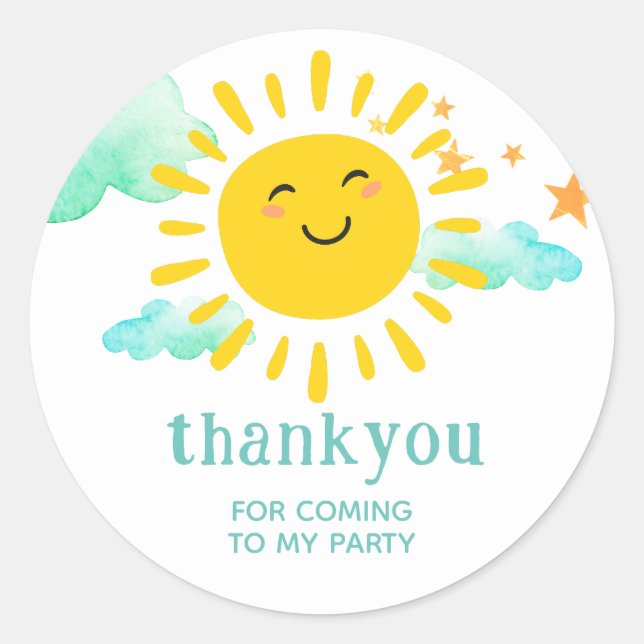 Cute Smiliing Sunshine Thank You Party Sticker (Front)