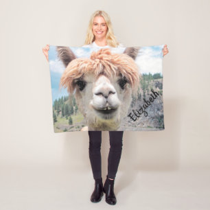 Cute Smiling Alpaca Photo Image Fleece Blanket