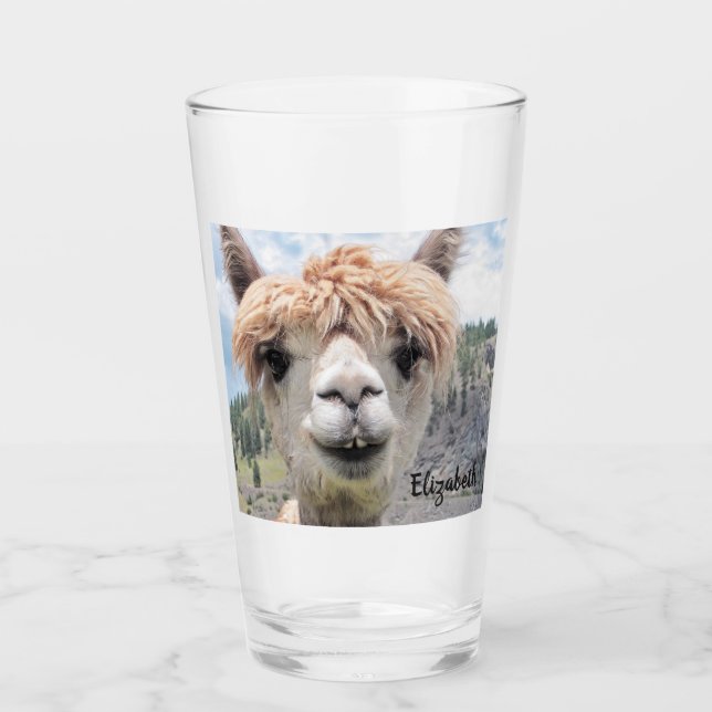 Cute Smiling Alpaca Photo Image Glass (Front)