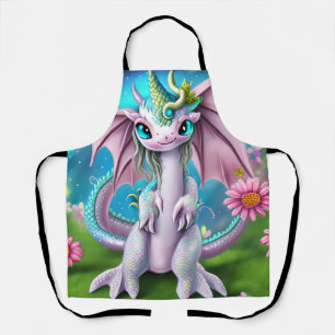 Cute Smiling Baby Dragon with Flowers Apron