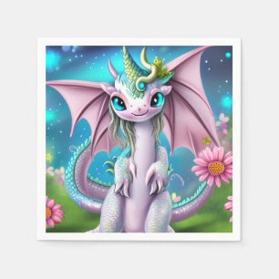 Cute Smiling Baby Dragon with Flowers  Napkin