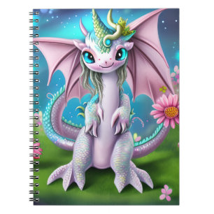 Cute Smiling Baby Dragon with Flowers Notebook