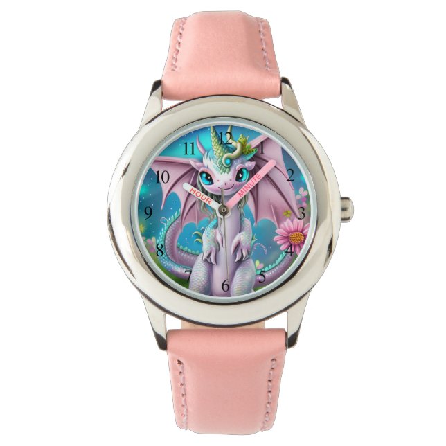 Cute Smiling Baby Dragon with Flowers  Watch (Front)