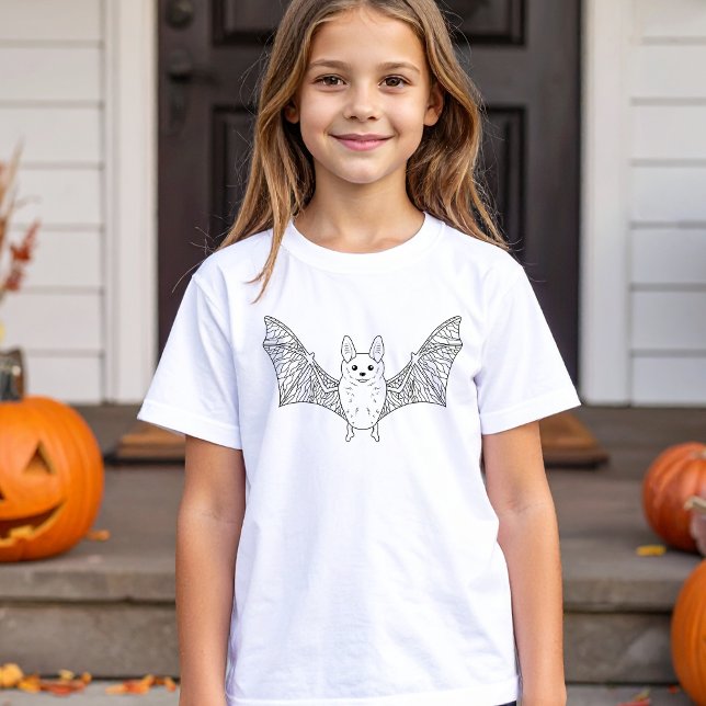 Cute Smiling Bat Creature Black Line Art Halloween T-Shirt (Disclaimer: This image is a digital mockup.)
