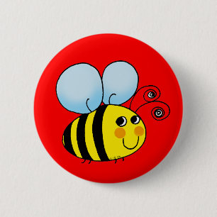 Cute Smiling Bee on Bright Red 6 Cm Round Badge