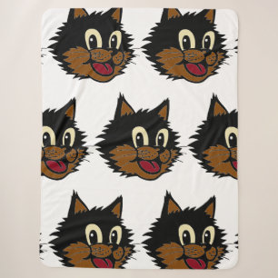 CUTE SMILING BLACK AND BROWN NAUGHTY CAT SHERPA BLANKET