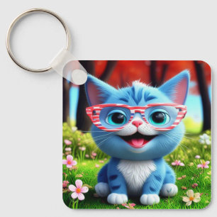 Cute Smiling Blue Kitten-55665 Key Ring