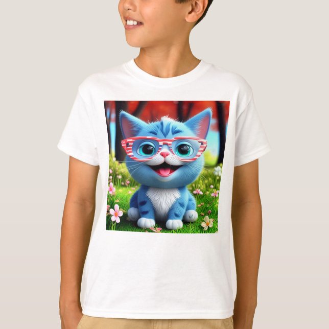 Cute Smiling Blue Kitten-55665 T-Shirt (Front)
