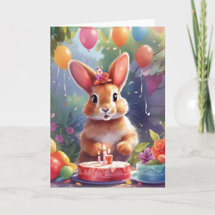 Cute, smiling bunny, cake & candles Card