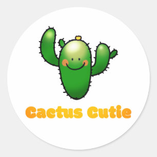 Cute Smiling Cactus Illustration Classic Round Sticker
