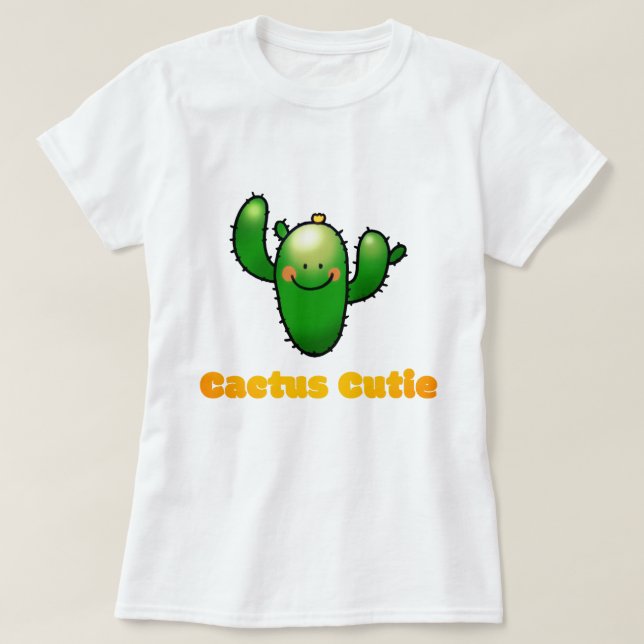 Cute Smiling Cactus Illustration T-Shirt (Design Front)