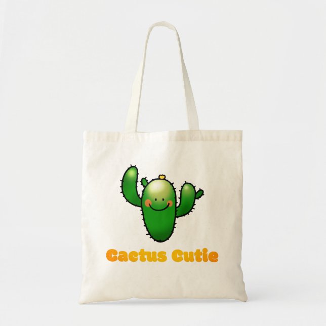 Cute Smiling Cactus Illustration Tote Bag (Front)
