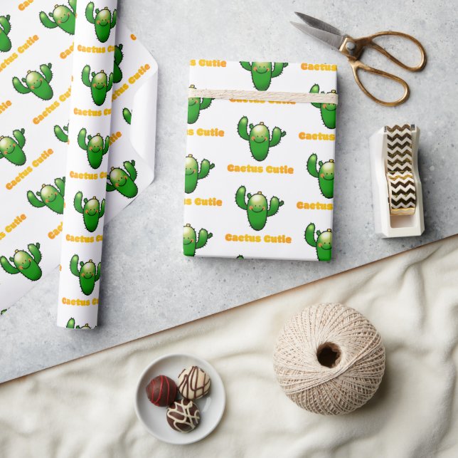 Cute Smiling Cactus Illustration Wrapping Paper (Crafts)