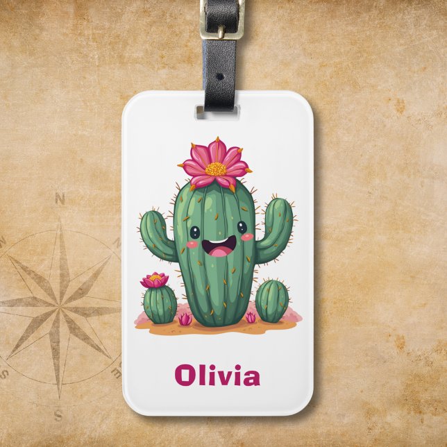Cute Smiling Cactus "Stay Sharp!" Luggage Tag (Creator Uploaded)