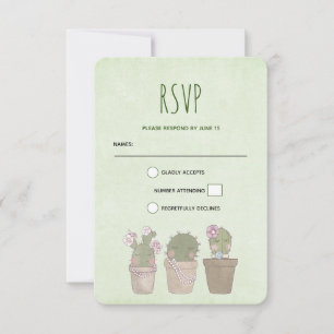 Cute Smiling Cactus Trio Watercolor Design RSVP Card