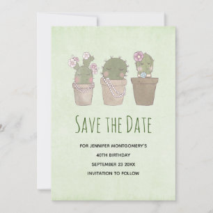 Cute Smiling Cactus Trio Watercolor Design Save The Date