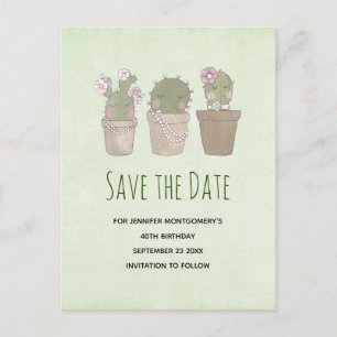 Cute Smiling Cactus Trio Watercolor Save the Date Invitation Postcard