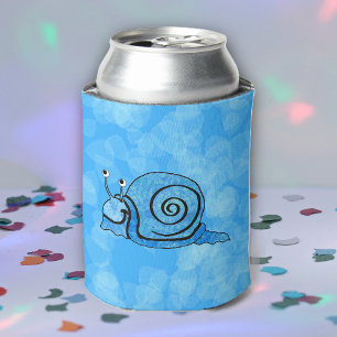 Cute Smiling Cartoon Blue Snail Can Cooler
