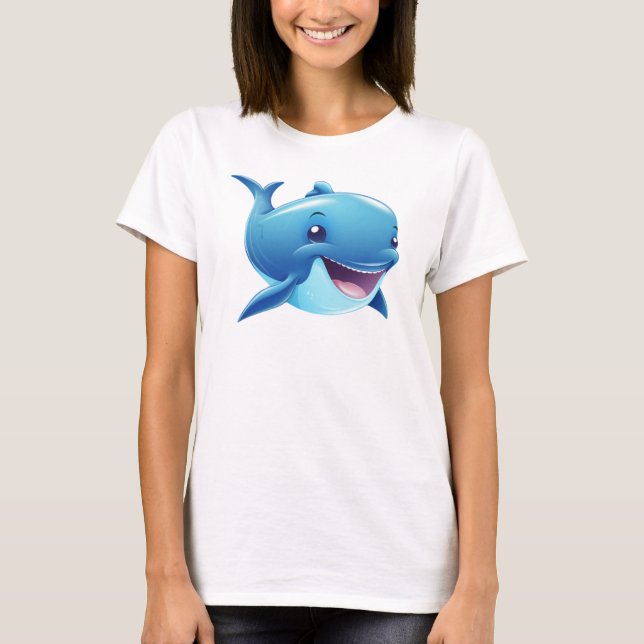 Cute Smiling Cartoon Blue Whale Illustration for K T-Shirt (Front)