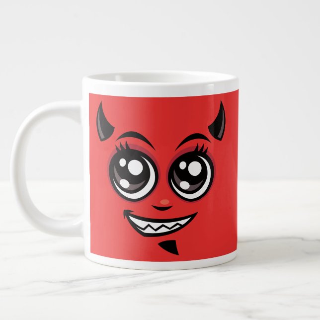 Cute Smiling Cartoon Devil Face Large Coffee Mug (Left)