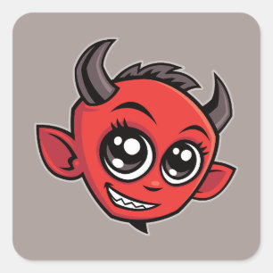 Cute Smiling Cartoon Devil Square Sticker