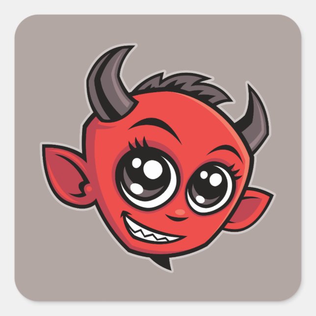 Cute Smiling Cartoon Devil Square Sticker (Front)