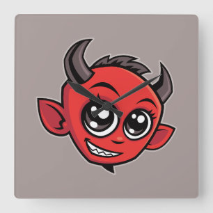 Cute Smiling Cartoon Devil Square Wall Clock