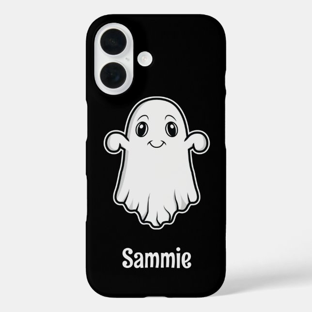 Cute Smiling Cartoon Ghost With Custom Name Case-Mate iPhone Case (Back)
