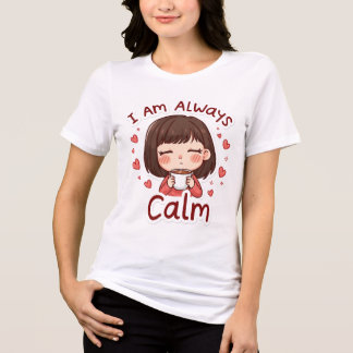 Cute Smiling Cartoon Girl, I Am Always Calm Design Tri-Blend Shirt