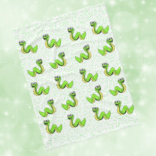 Cute Smiling Cartoon Green Yellow Snake Fleece Blanket