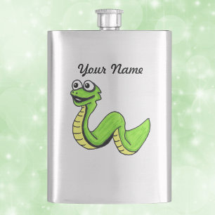 Cute Smiling Cartoon Green Yellow Snake Hip Flask