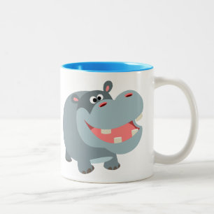 Cute Smiling Cartoon Hippo Two-Tone Coffee Mug
