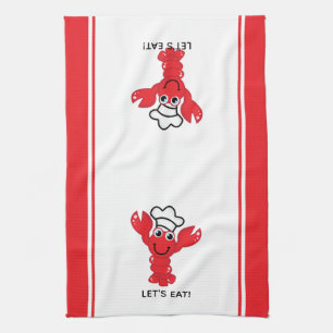 Cute Smiling Cartoon Red Lobster Tea Towel