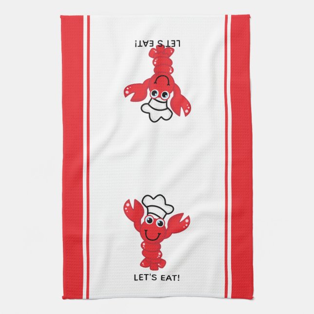 Cute Smiling Cartoon Red Lobster Tea Towel (Vertical)