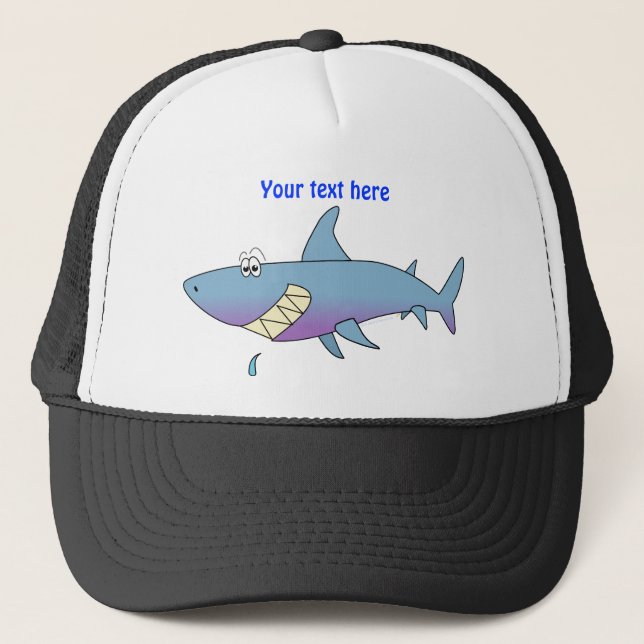 Cute Smiling Cartoon Shark Customisable Template Trucker Hat (Front)