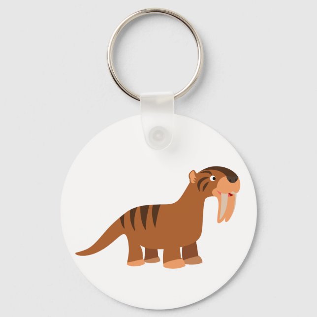 Cute Smiling Cartoon Thylacosmilus Keychain (Front)