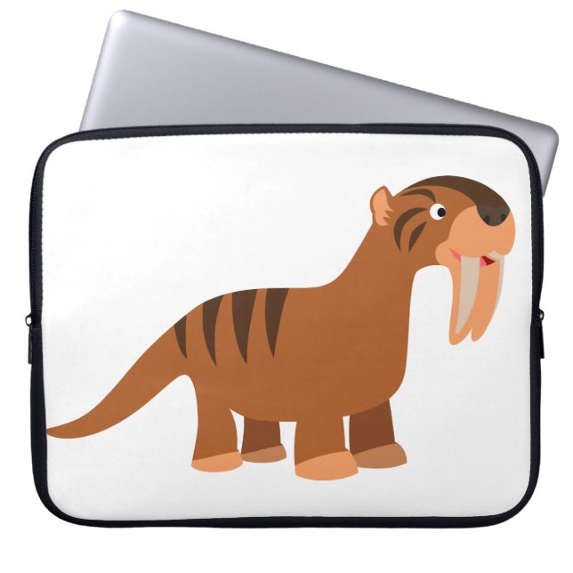 Cute Smiling Cartoon Thylacosmilus Laptop Sleeve (Front)