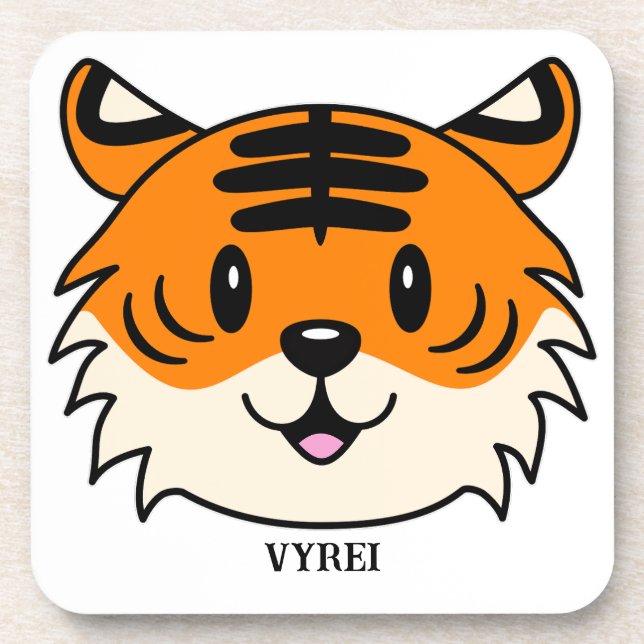 Cute Smiling Cartoon Tiger Coaster (Front)