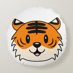 Cute Smiling Cartoon Tiger Round Cushion
