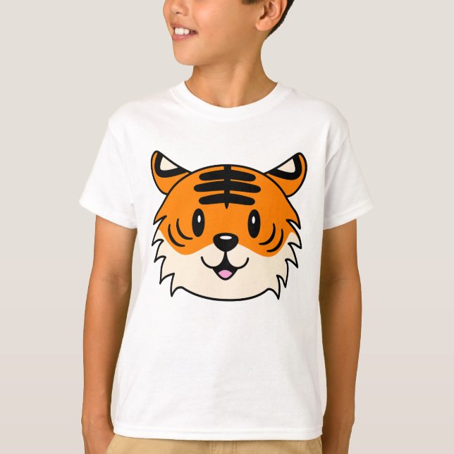 Cute Smiling Cartoon Tiger T-Shirt (Front)