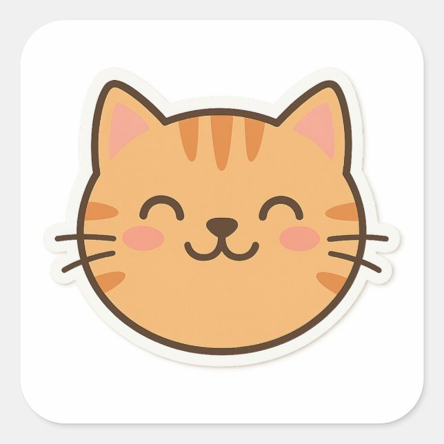 Cute Smiling Cat Face Sticker – Kawaii Cartoon Sty (Front)