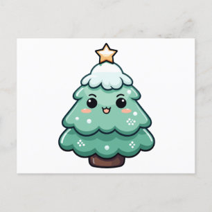 Cute Smiling Christmas Tree Illustration Holiday Postcard